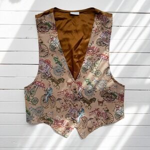 tapestry vest vtg Victorian ice cream cart novelty print‎ waistcoat size M